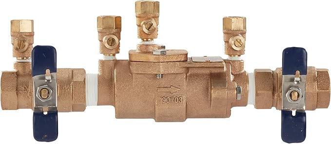 Febco LF850 Series 3/4" Lead-Free Bronze Double Check Valve Backflow Preventer Assembly, Quarter Turn Shutoff, Small Diameter, NPT Connections, Modular Compact Design, Replaceable Seat Discs