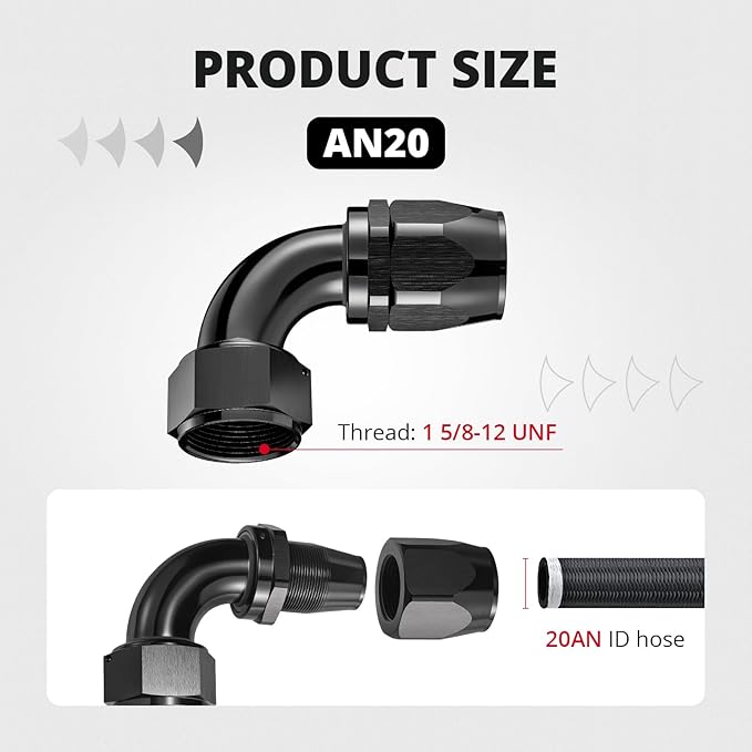 EVIL ENERGY 20AN Hose End Fitting 90 Degree Swivel for CPE Braided Hose Black 2PCS