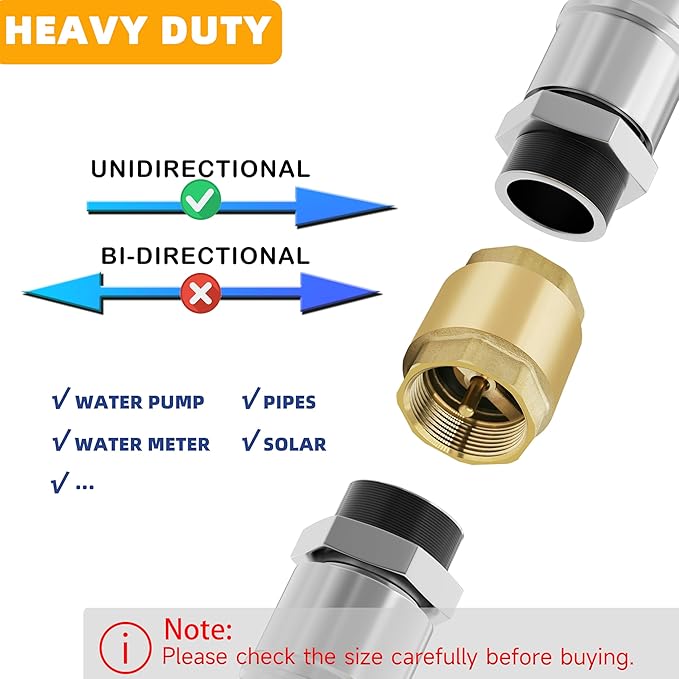 1-1/4" NPT Brass Vertical Check Valve, NPT Thread Vertical Lead-Free In-Line Spring Check Valve, Non Return One Way Counterflow Valve to Prevent the Medium Backflow for Oil Water Gas Air DN32