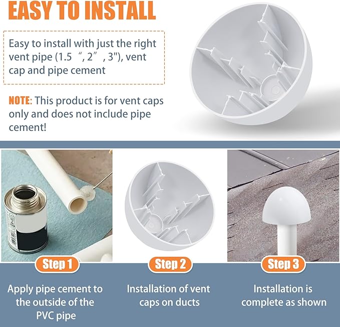 PVC Flue Pipe Roof Vent Cap for 1-1/2" 2" 3" Pipe
