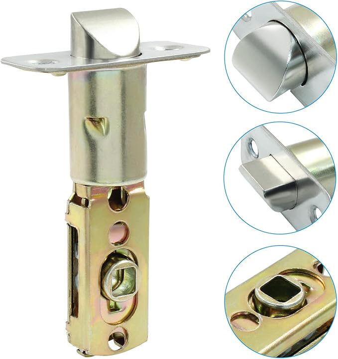 Tubular Mortice Latch, Passage Door Latch, Adjustable Square Latch Size 60/70mm, Replacement Entry Latch for Lever Door Handles, Internal Door Handles