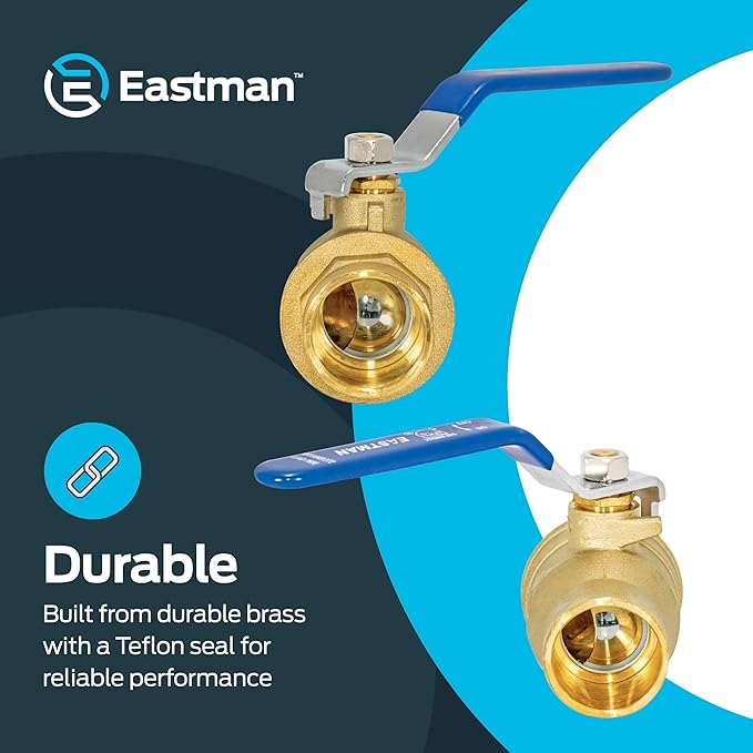Eastman Heavy Duty Full Port Brass Ball Valve, 1 in Sweat x 1 in Sweat Connection, 20065LF