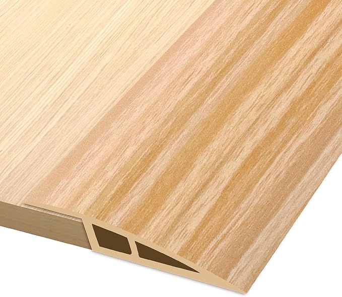 Vinyl Door Threshold Flooring Transition Strip Self Adhesive Carpet Edging Strip for Laminate Doorway Edge Threshold from 2/5" to 3/5" (Light Yellow Wood Grain, 6.6 Ft)