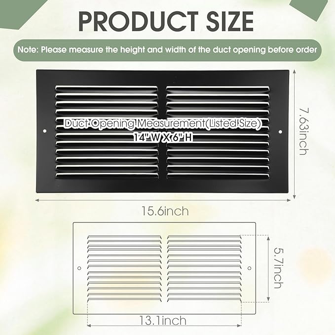 3 Pack 14x6 Inch Ceiling Vent Covers for Wall Heavy Duty Steel Return Air Register 2 Way Duct Opening Vents HVAC Sidewall Adjustable Flat Grille for Ceiling Home Office Bathroom Sidewall(Black)