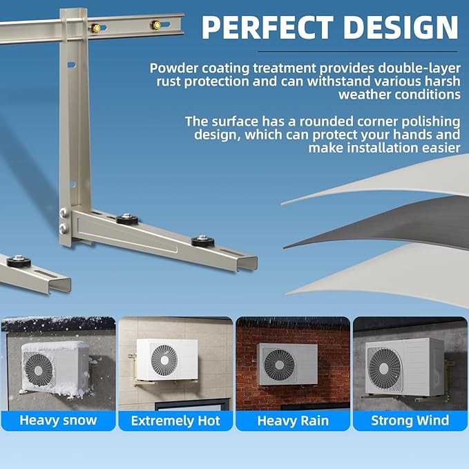 XKV Quick-Install Heavy-Duty Wall Bracket for 7000-36000 BTU Split Air Conditioner ,HVAC, Compressor, Heat Pump System,Max 440 LB Capacity,Outdoor Pre-Drilled Holes Design