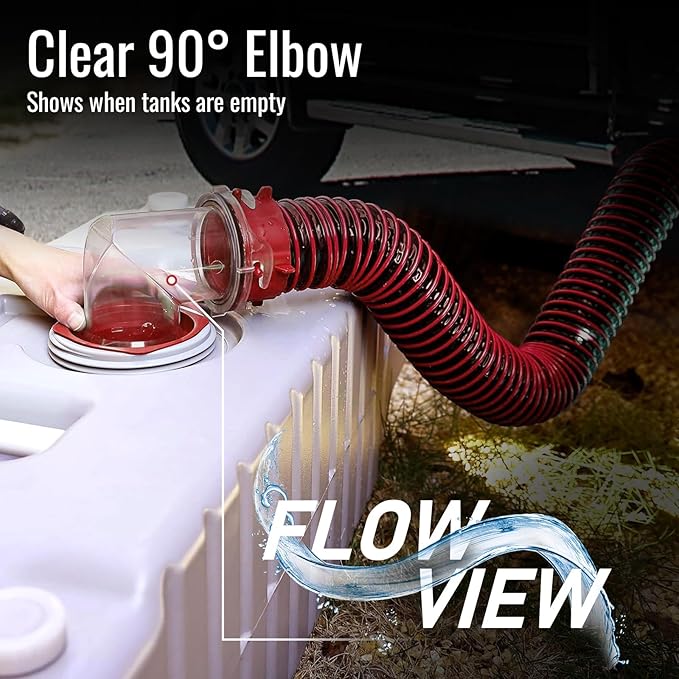 3FT RV Sewer Hose Kit: Heavy Duty Camper Waste Hose with Leak-Proof Swivel Fittings, 90° Clear Elbow, 4-in-1 Adapter, TPE Tech for Crush-Proof and UV-Resistant