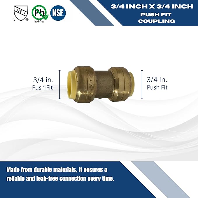 XFITTING Push Fit 3/4 Inch x 3/4 Inch, 3/4 in Push Fit Coupling, 27-2-2=10XX, 10 Pieces
