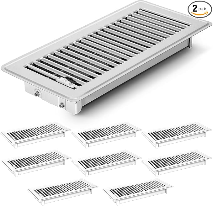 2 PCS Floor Vents Floor Registers 4x10 inch, Heavy Duty Metal Heat Air Vent Covers 4 X 10 with Rust Proof Finish for Home Office Wall Floor Registers Grilles & Vents (2, White, 4x10 Inches)
