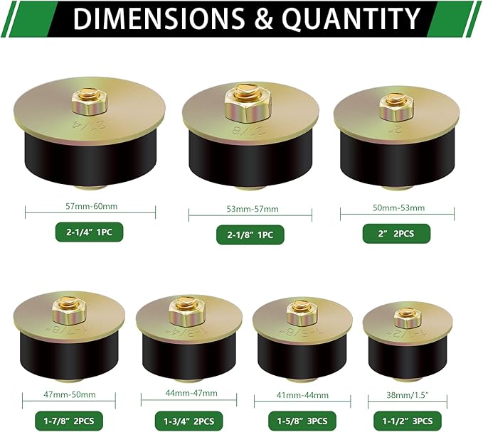 14pcs Expandable Freeze Rubber Plugs Assortment Kit, 7 Sizes Automotive Rubber Expansion Freeze Plugs Fit Hole 1-1/2" 1-5/8" 1-3/4" 1-7/8" 2" 2-1/8" 2-1/4"