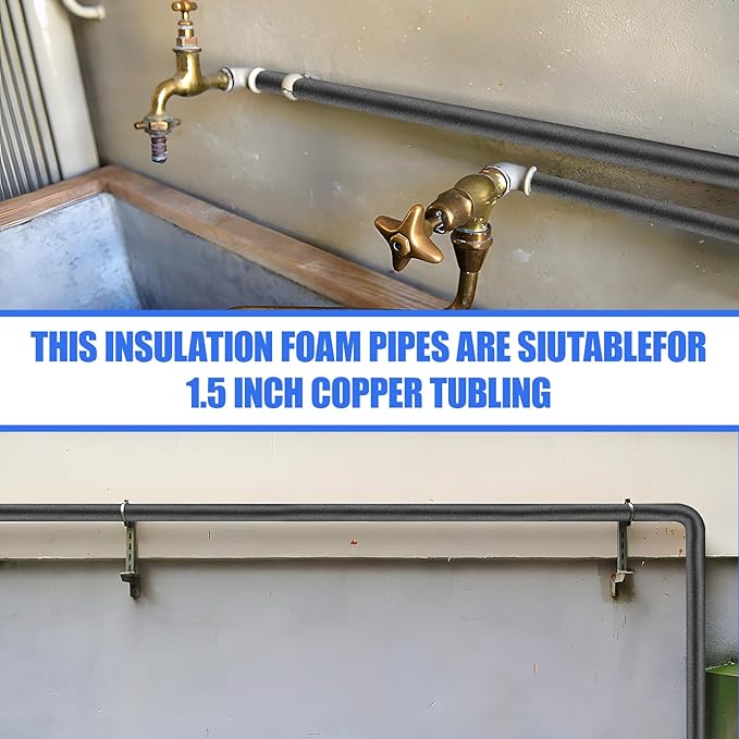 16 Pack Pipe Insulation Foam Tube, 3/4'' Self Adhesive Pre Slit Foam Pipe Covers Polyethylene with Double Sided Tape for Spigot, Winter Outside Pipes, Water Heater Pipes Freeze Protection