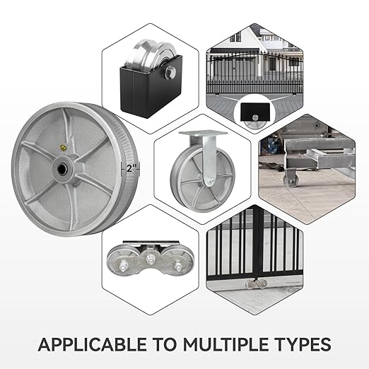 8" X 2" Sliding Gate Wheels（4 Pack）, Cast Iron V Groove Wheel with Roller Bearing-1200 lbs Capacity, Rolling Gate Wheels, Sliding Gate Casters, Gate wheels for Metal Tube Gate, Silver