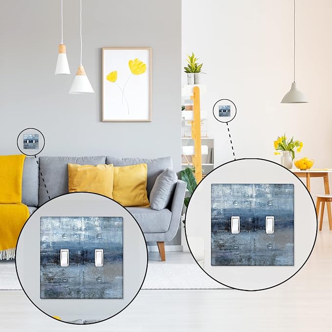 Blue Grey 2 Gang Wall Switch Plate Decortive Light Switch Cover Wall Plate Cover for Bedroom Kitchen Home Decor