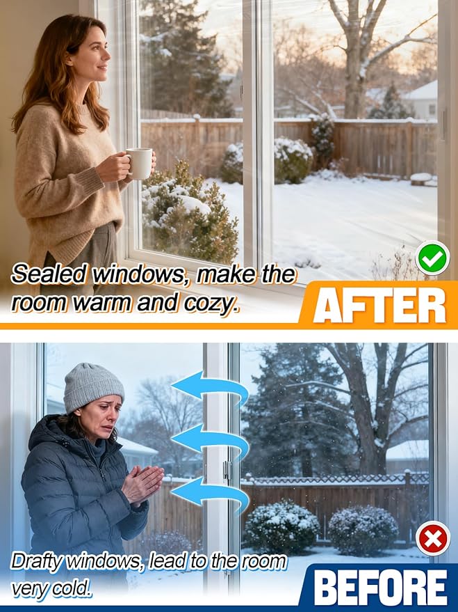 Thicken 87×236in Window Insulation Kit for Winter - Fits Sliding Door French Door Clear Plastic for Patio Winterizing, Heat Shrink Cuttable Large Window Film with Double-Sided Tape
