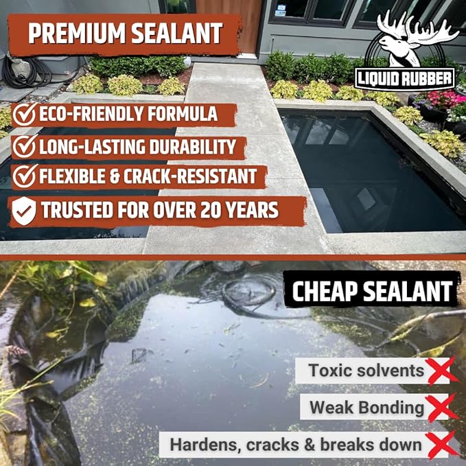 Liquid Rubber NeoPond Waterproof Pond Sealant - Fish and Plant Safe Waterproofing Membrane Sealer for Ponds and Water Features, Black, 5 Gallon