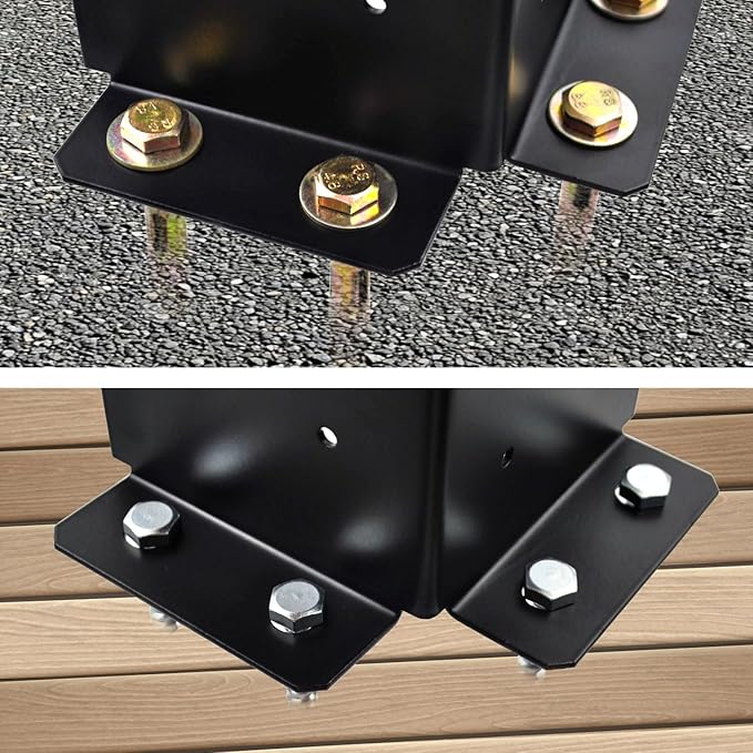 4 Pcs Post Anchor Brackets Kit for 4x4 6x6 8x8 Post, Heavy Duty Wood Fence Deck Tough Post Anchor Base Brackets for Deck Supports, Porch Railings, Handrails and Post Holders
