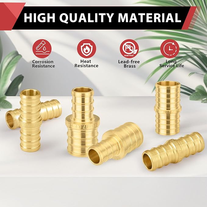 (Pack of 8) EFIELD Pex Barb Crimp Brass Fittings 3/4 Inch Straight Coupling, ASTM F1807,(PEX1807006-8PCS)