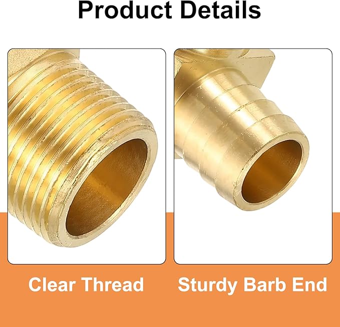 uxcell Brass Hose Barb Fitting, 3/4" x 3/4" NPT 90 Degree Elbow Hose Connector with Hose Clamps for Water Fuel Gas Oil Transportation