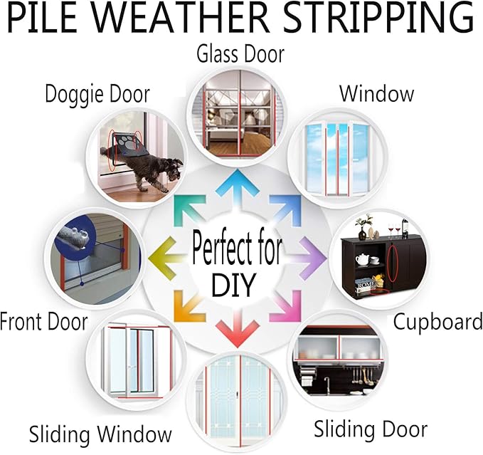 Weather Stripping Brush for Sliding Windows/Doors Frame Side,Pile Self Adhesive Weatherstrip Seal Strip Sealer Draft Stoppers (16.5ft x11/32 x 3/16 Brush inch, Grey)