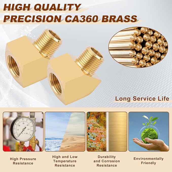 2pcs 1/8” Brass Fittings 45 Degree Barstock Street Elbow 1/8" NPT Male Pipe to 1/8" NPT Female Pipe Elbow Forged Brass Pipe Fittings