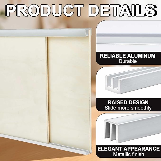 Landical 2 Set 4 Ft Long Metal Sliding Door Track Set for 1/8" Thick Panels Glass Cabinet Door Hardware System Window Sliding Track Quick Easy Installation (Silver)