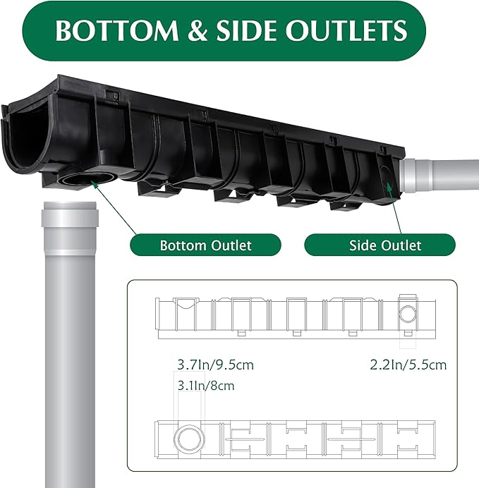 Trench Drain System with Plastic Grate, 3 Packs HDPE Channel Drainage, 39.4" x 3.9" x 3.9" Garden Drain, Total Length 118.2 Inch for Driveway Yard Pool Sidewalk Patio (3, 3.9 x 3.9 Inch)
