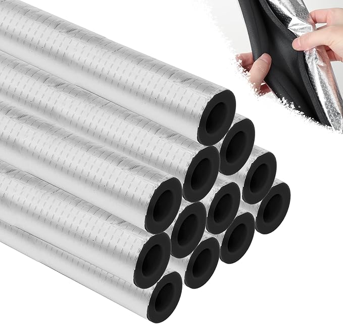 12pack Pipe Insulation Foam Tube for 3/4'' Pipes, Pre-Slit Duct Wrap with Aluminum Foil for Outdoor Winter Cold Hot Water Pipe Winterizing Heat Preservation Reduce Heat Loss (L 15.7")
