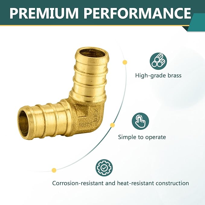 25-Pack PEX Fittings Niikappu 3/4"x3/4" Pex Elbow, Brass Crimp Pipe Fittings for PEX Pipes, ASTM F1807