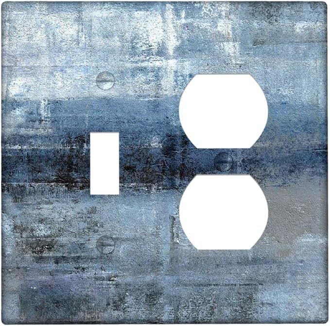 Blue Grey Light Switch Cover 2 Gang Outlet/Toggle Decorative Wall Switch Plates Abstract Art Wallplates Outlets Cover for Kitchen Bedroom Decor