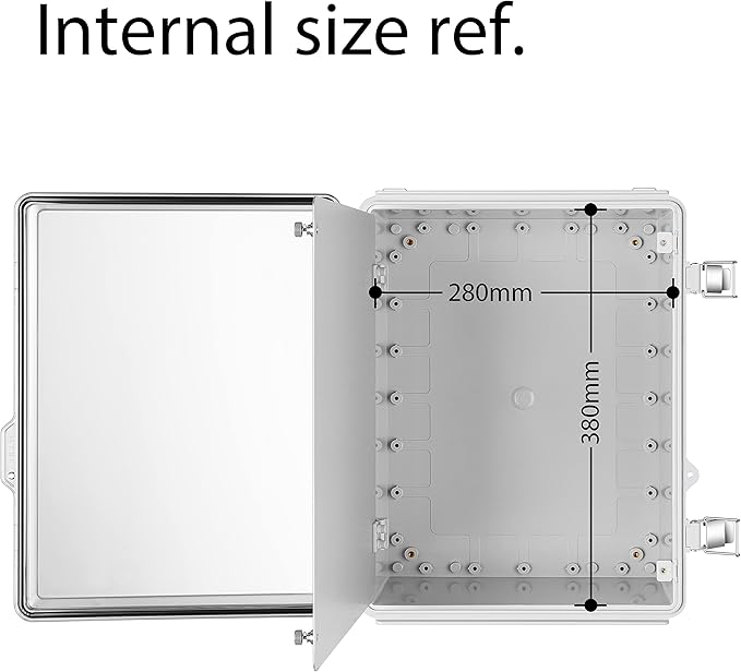 Junction Box, IP67 Waterproof Plastic Enclosure for Electrical Project, Hinged Grey Cover, Includes Mounting Plate and Wall Bracket (Transparent Cover, 16.1"x12.2"x7.1")