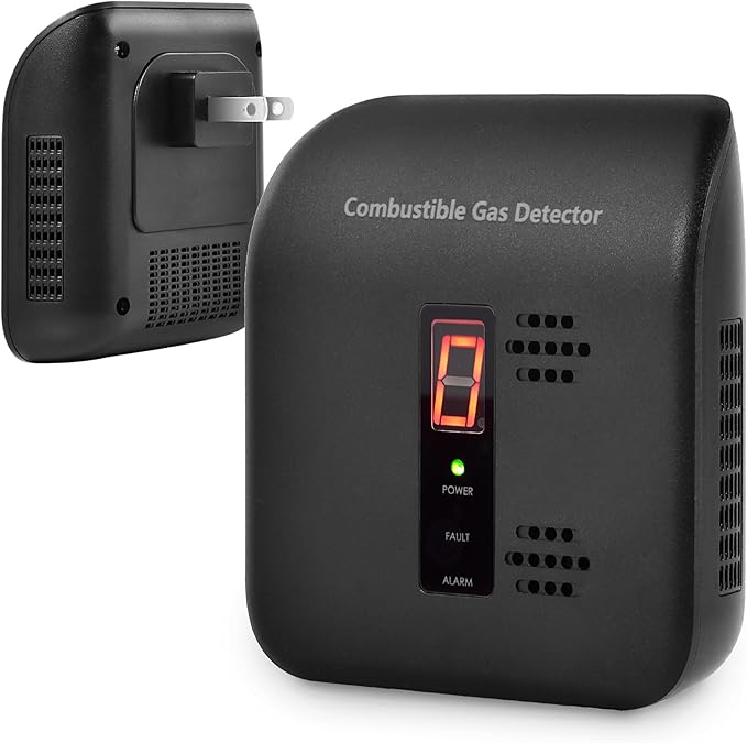Plug-in Natural Gas Leak Detector for Home - Sensitive Alarm for Methane, Propane, Butane & LPG in Kitchen, RV Black