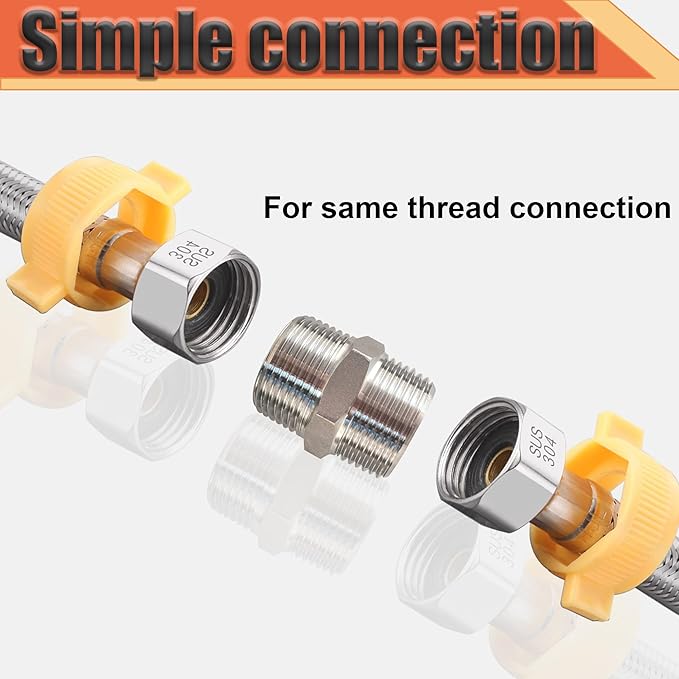 2pcs 3/4" Male X 3/4" Male Pipe Hex Nipple, 304 Stainless Steel MNPT Threaded Short Equal Connector, Heavy Duty Straight Male Pipe Fitting Nipple Adapter (3/4",2pcs)