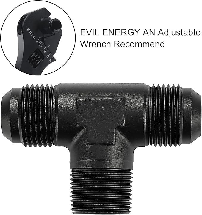 EVIL ENERGY 12AN Tee Male Flare to 3/4 NPT on Side Branch T Fitting Adapter Aluminum Black