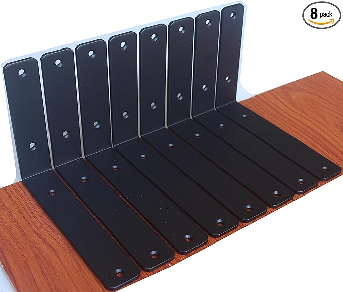 8 Pack - L 8" x H 6" x W1.5, 5mm Thick Black L Shelf Bracket, Iron Shelf Brackets, Metal Shelf Bracket, Industrial Shelf Bracket, Floating Shelf Bracket, Shelf Supports with Screws