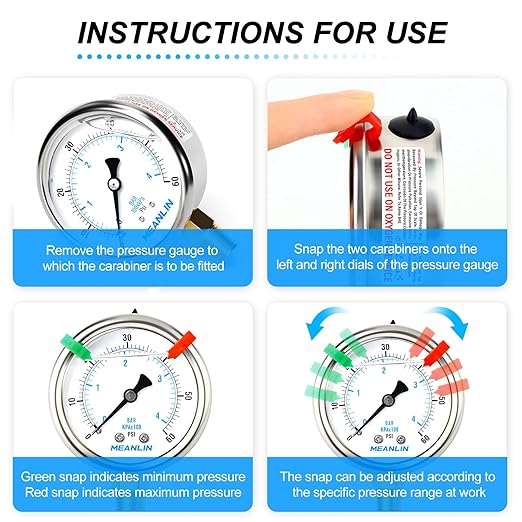 MEANLIN MEASURE 0~60Psi Liquid Filled Pressure Gauge 1/4" NPT 2.5" FACE DIAL Stainless Steel Glycerin Filled WOG Water Oil Air Lower Mount (with 2PCS Snaps)
