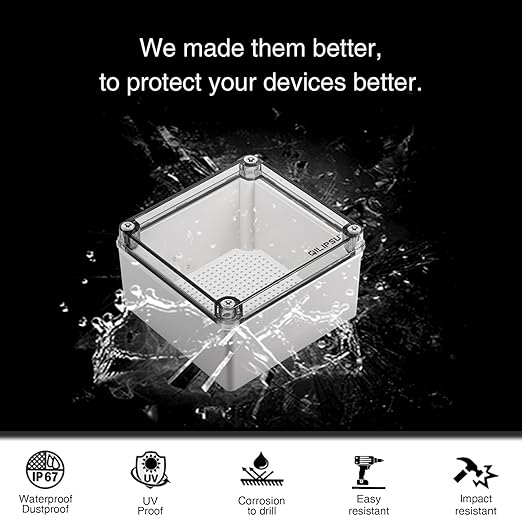 QILIPSU Outdoor Junction Box IP67 Waterproof Project Box ABS Plastic Weatherproof Electrical Enclosure Clear Cover (4.9"x4.9"x3" CC)
