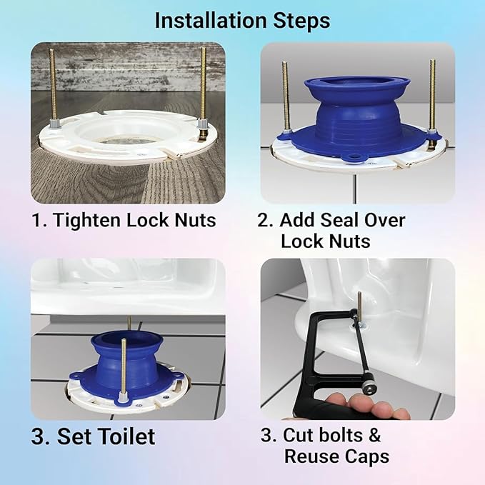 One N Done Toilet Flange Repair Kit – Complete Toilet Wax Ring Replacement Kit – Durable Waxless Toilet Ring – Includes Toilet Flange Bolts and nuts,washers - Toilet Flange Extension Kit (3 Packs)