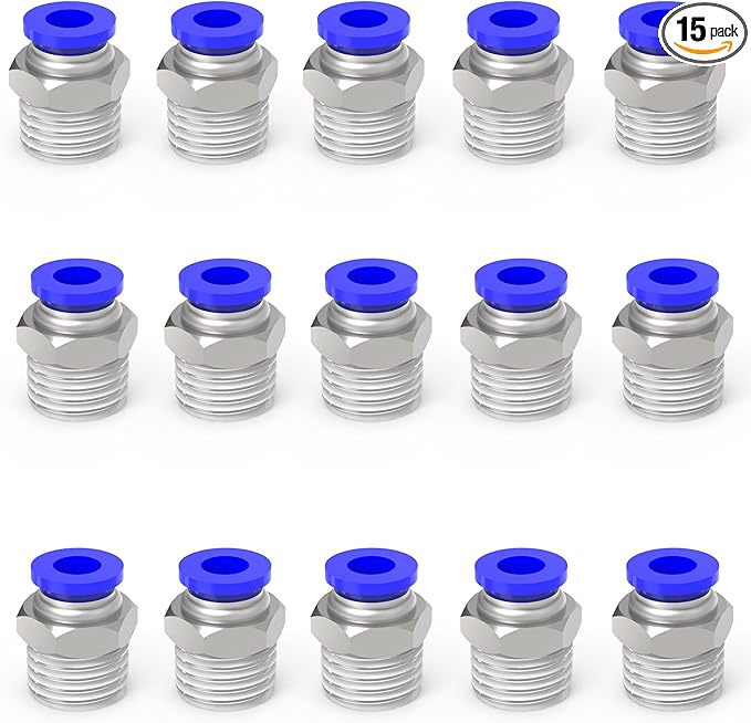Nickel-plated Iron 1/4"Tube OD x 1/8"NPT 15Packs Quick Release Connectors Straight Thread Push to Connect Tube Fittings