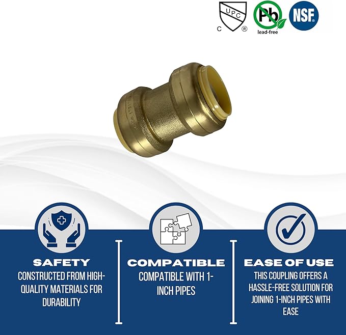 XFITTING Push Fit 1 Inch x 1 Inch, 1 in Push Fit Coupling, 27-1-2=5XX, 5 Pieces