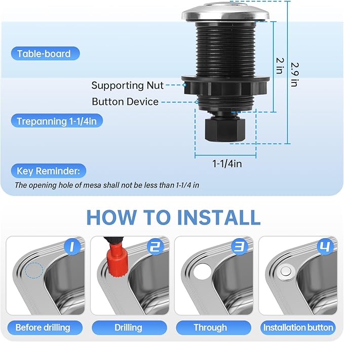 Garbage Disposal Air Switch Kit Sink Top Waste Disposal Stainless Steel Brushed Nickel On/Off Air Button Food and Waste Disposals Part by Briidea, UL Listed
