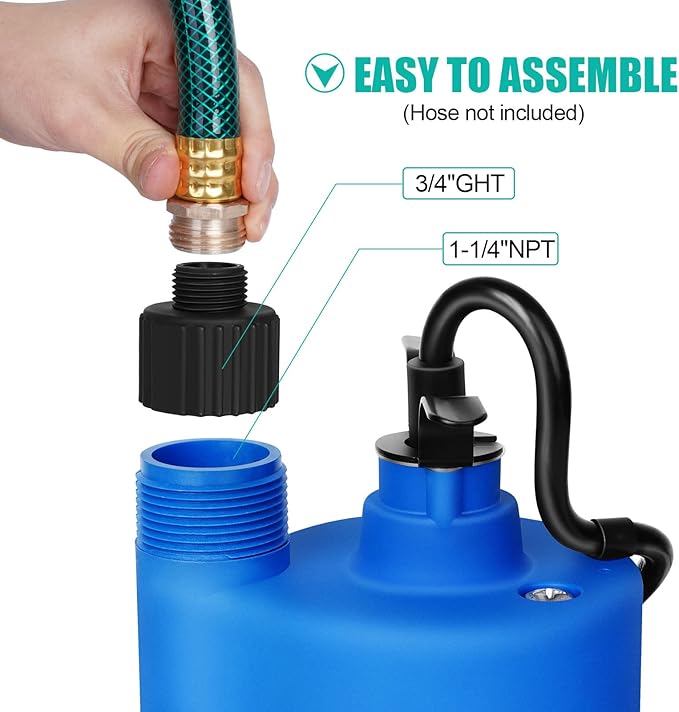 12v Pump，1500GPH Water Transfer Pump Sump Pump Submersible Water Pump, With 20 Feet Power Cord.