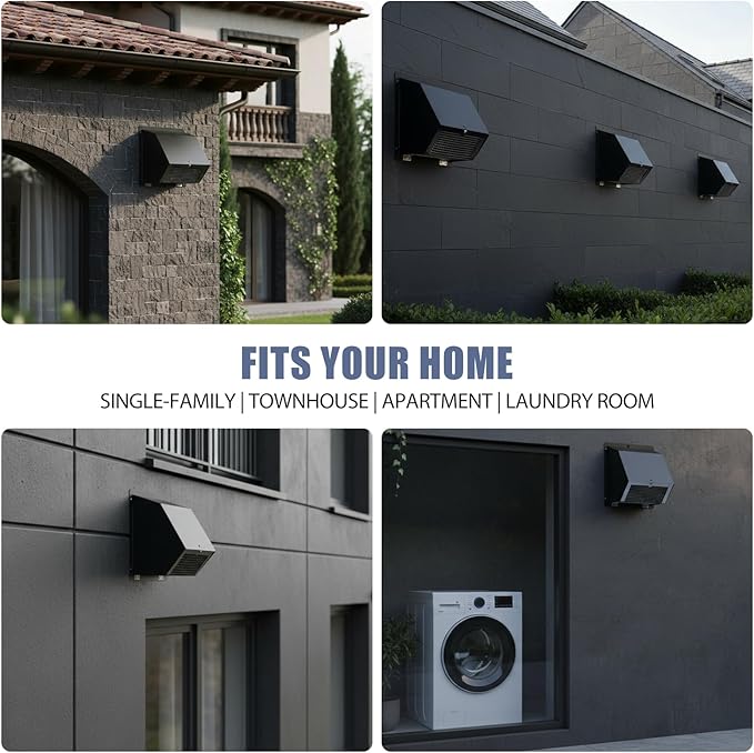 6 Inch Dryer Vent Cover Outside, Black Wall Dryer Vent Cap, No-Pest Metal Vent Covers for House Exterior