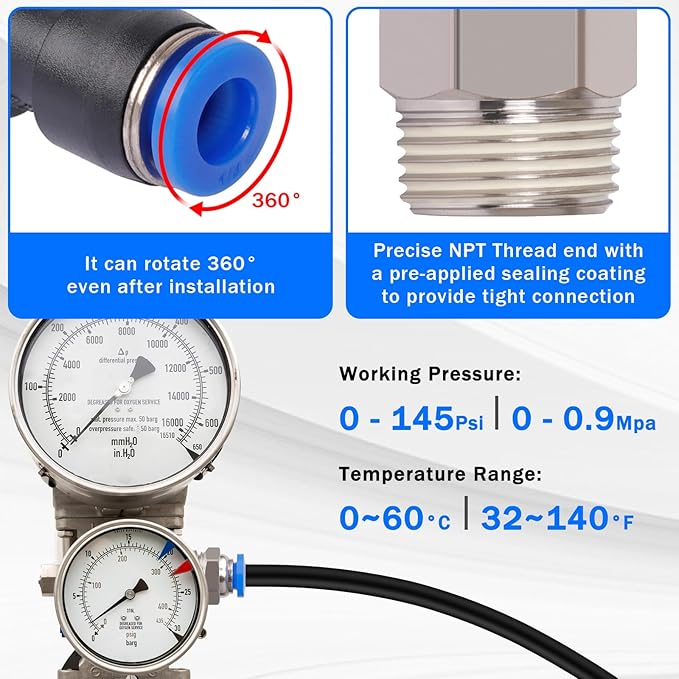 53 Pcs Quick Connect Air Hose Fittings Kit, 1/8" 1/4" 3/8" 1/2" Air Line Quick Connect Fittings with NPT Thread Push To Connect Fittings Pneumatic Fittings Kit Connectors