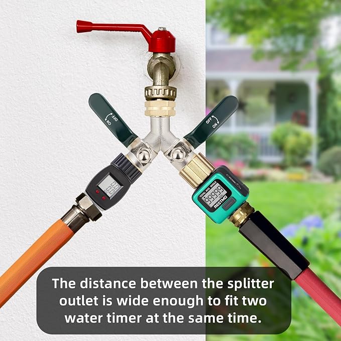 Hose Splitter 2 Way, Brass High Flow Garden Hose Splitter Heavy Duty, Hose Connector, Water Spigot Splitter, Faucet Splitters with shutoff, 3/4” GHT Inlet