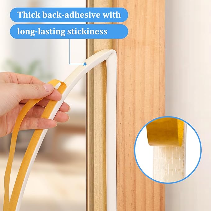 19.7Feet D-type Weather Stripping Door Seal, Self-Adhesive Seals for Door Window Gap, Soundproofing, Insulation Strip, Door Sealers for Door Frame (White), D14-12