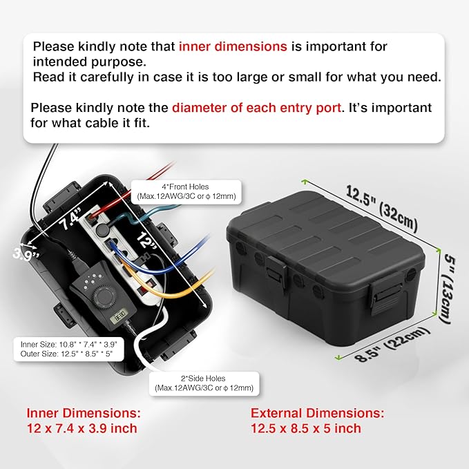 Flemoon 2-Piece Outdoor Waterproof Electrical Box Set – 12.5" x 8.5" x 5" Large & 8.1" x 4.9" x 3.1" Small Weatherproof Electrical Boxes for Power Strips, Outlets, Holiday String Lights, Black