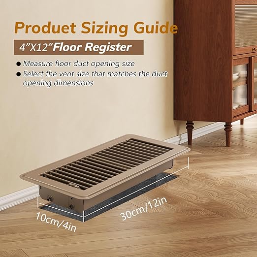8Pcs Floor Vents Floor Registers 4x12 Inch, Heavy Duty Metal Hot Air Vent Covers 4x12 Inch with Rust-Proof Finish for Home Heater Floor Vent Grilles and Vents