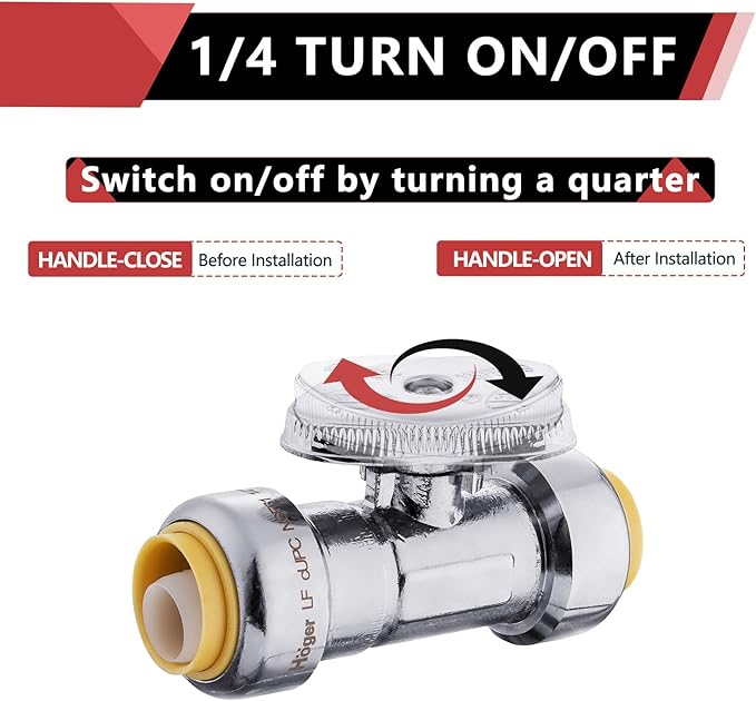(Pack of 10) EFIELD Push Fit 1/4 Turn Straight Stop Valve Water Shut Off 1/2 Inch Push x 1/2 Inch Push, Chrome with a Disconnect Clip,(PF-VALVE035-10PCS)