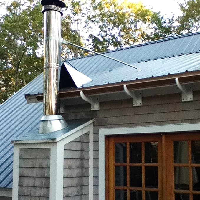 6" Extended Chimney Stove Pipe Roof Bracket Support, Stainless Steel Chimney Pipe Roof Support for Stove Pipe, Adjustable Chimney Pipe Bracing, Stability Against Wind & Snow