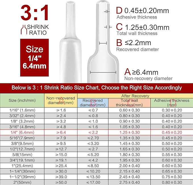 Chanzon 3:1 Ratio - 80ft Roll - Heat Shrink Tubing 1/4" (6.4mm) - Marine Grade Waterproof Adhesive Lined - (25M Total Length) Clear/Transparent Polyolefin Sleeving Wrap Shrinking 3 to 1 Ratio 1pcs