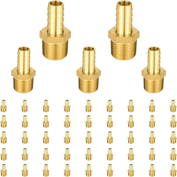 (Pack of 50) EFIELD Brass Hose Barb Fitting Adapter, 3/8" Barb x 3/8" NPT Male Pipe Fitting,(BARB006-50PCS)